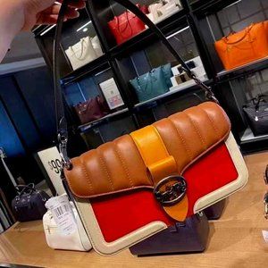 COACH Georgie Shoulder Bag With Colorblock Linear Quilting Pumpkin color 5568NWT